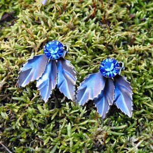 Coro Vintage 1960s Blue Enamel Rhinestone Clip-on Earrings